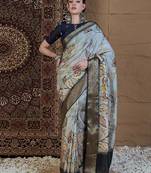 Grey floral zari silk blend sungudi saree