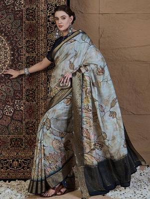 Grey floral zari silk blend sungudi saree 2