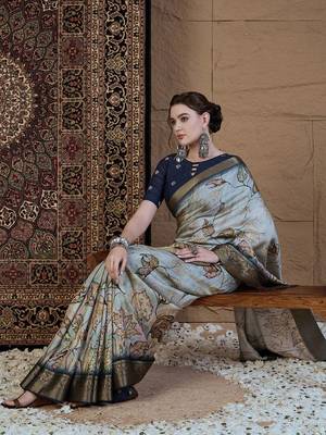 Grey floral zari silk blend sungudi saree 4