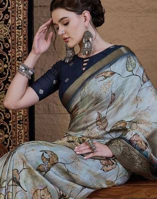 Grey floral zari silk blend sungudi saree 5