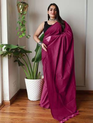 Pink  cotton saree with blouse piece 1