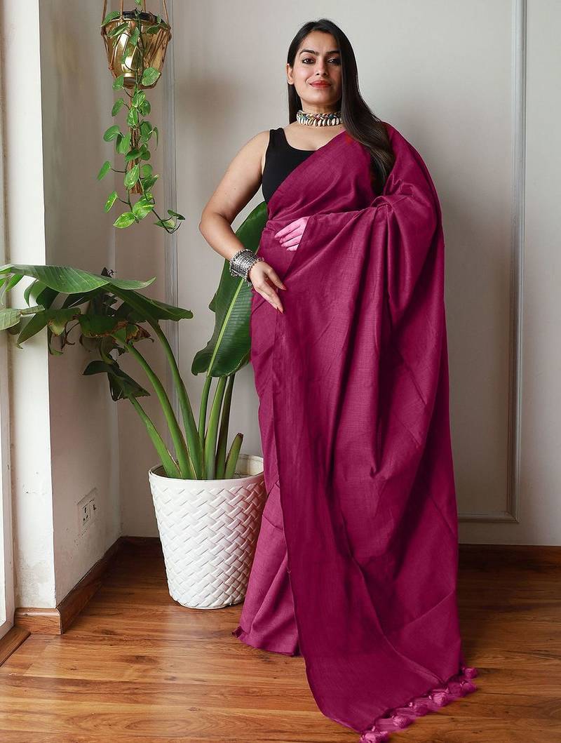 Pink  cotton saree with blouse piece