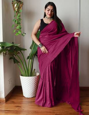 Pink  cotton saree with blouse piece 2