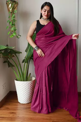 Pink  cotton saree with blouse piece