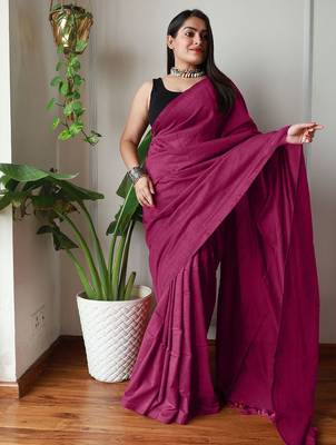 Pink  cotton saree with blouse piece 3