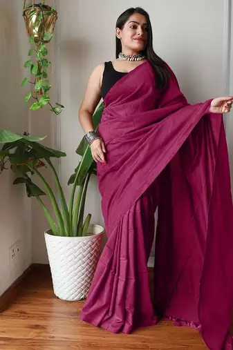 Pink  cotton saree with blouse piece