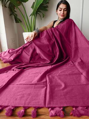 Pink  cotton saree with blouse piece 4