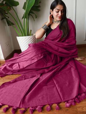 Pink  cotton saree with blouse piece 5