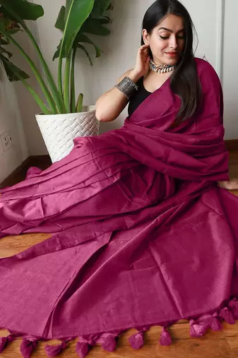 Pink  cotton saree with blouse piece