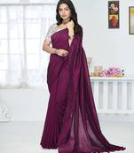 Burgundy  cotton saree with blouse piece