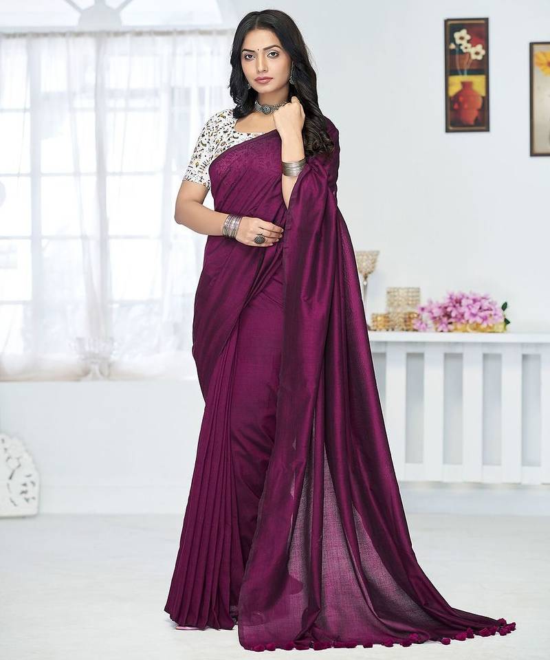 Burgundy  cotton saree with blouse piece