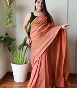Peach  cotton zari saree