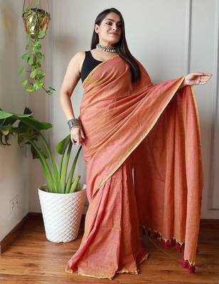 Peach  cotton zari saree 2