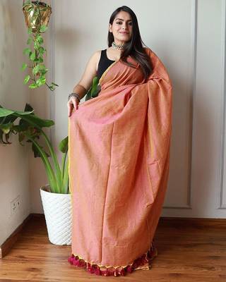 Peach  cotton zari saree 3