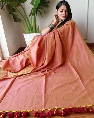 Peach  cotton zari saree 4