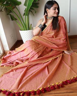Peach  cotton zari saree 5