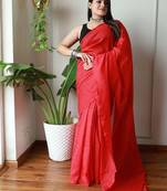 Red solid  cotton saree with blouse piece