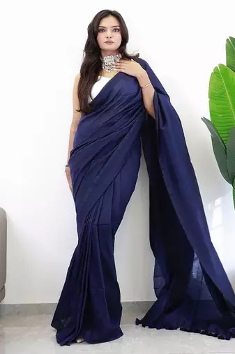 Navy blue  cotton plain saree