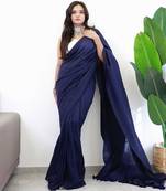 Navy blue  cotton plain saree