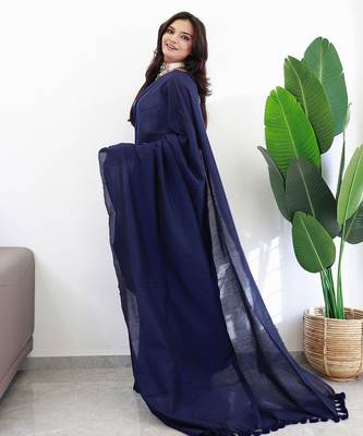 Navy blue  cotton plain saree 2