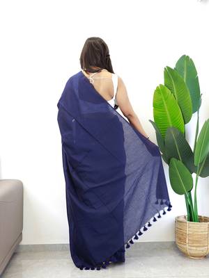 Navy blue  cotton plain saree 3