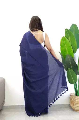 Navy blue  cotton plain saree