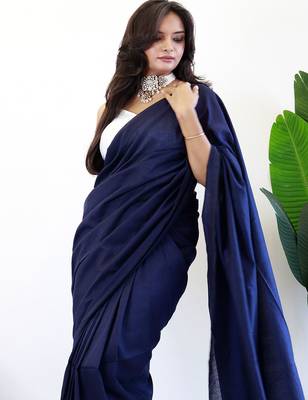 Navy blue  cotton plain saree 4
