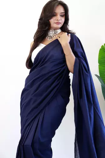 Navy blue  cotton plain saree