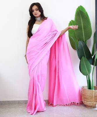 Pink  cotton saree with blouse piece 1