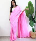 Pink  cotton saree with blouse piece