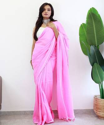 Pink  cotton saree with blouse piece 2