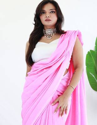 Pink  cotton saree with blouse piece 4