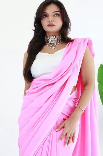 Pink  cotton saree with blouse piece