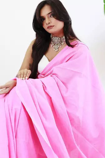Pink  cotton saree with blouse piece