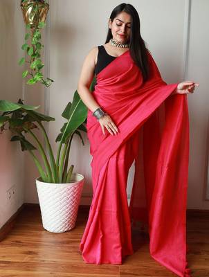 Pink women  cotton khadi saree 1