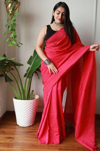Pink women  cotton khadi saree
