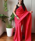 Pink women  cotton khadi saree