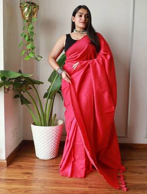 Pink women  cotton khadi saree 2