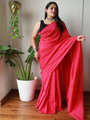 Pink women  cotton khadi saree 3