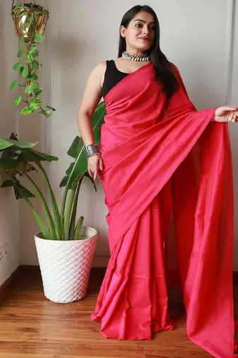 Pink women  cotton khadi saree
