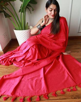 Pink women  cotton khadi saree 4