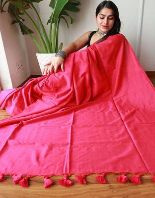 Pink women  cotton khadi saree 5