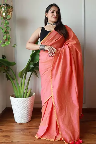 Peach  cotton khadi saree