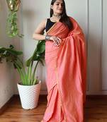 Peach  cotton khadi saree