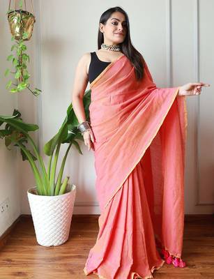 Peach  cotton khadi saree 2