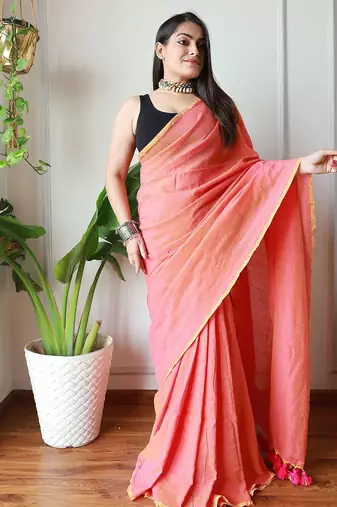 Peach  cotton khadi saree