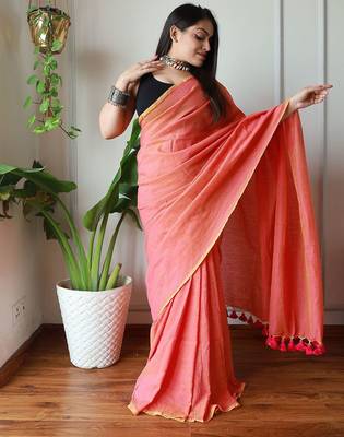 Peach  cotton khadi saree 3