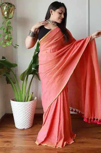 Peach  cotton khadi saree