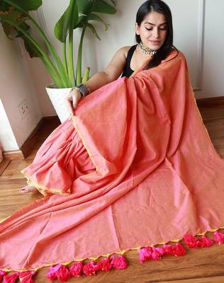 Peach  cotton khadi saree 4