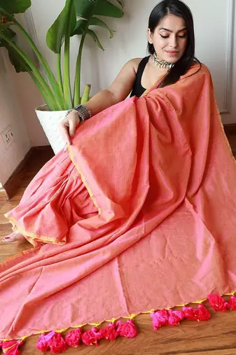 Peach  cotton khadi saree